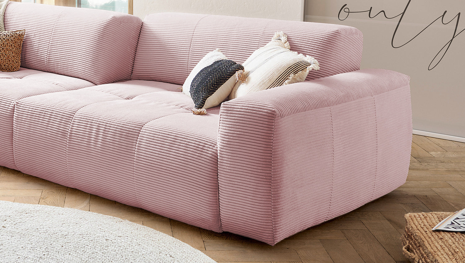 KAWOLA Big Sofa PALACE 3-Sitzer mit Sitztiefenverstellung Cord rosa