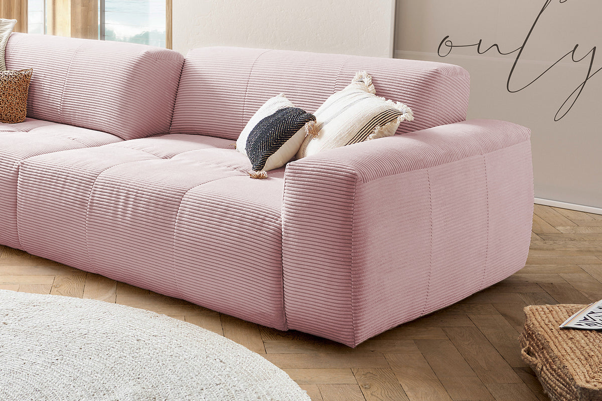 KAWOLA Big Sofa PALACE 3-Sitzer mit Sitztiefenverstellung Cord rosa