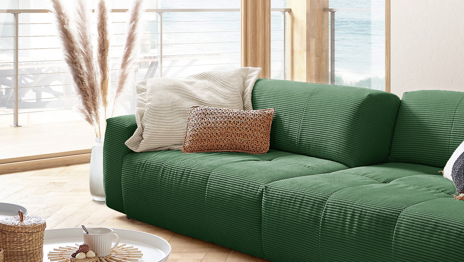 KAWOLA Big Sofa PALACE 3-Sitzer mit Sitztiefenverstellung Cord smaragd