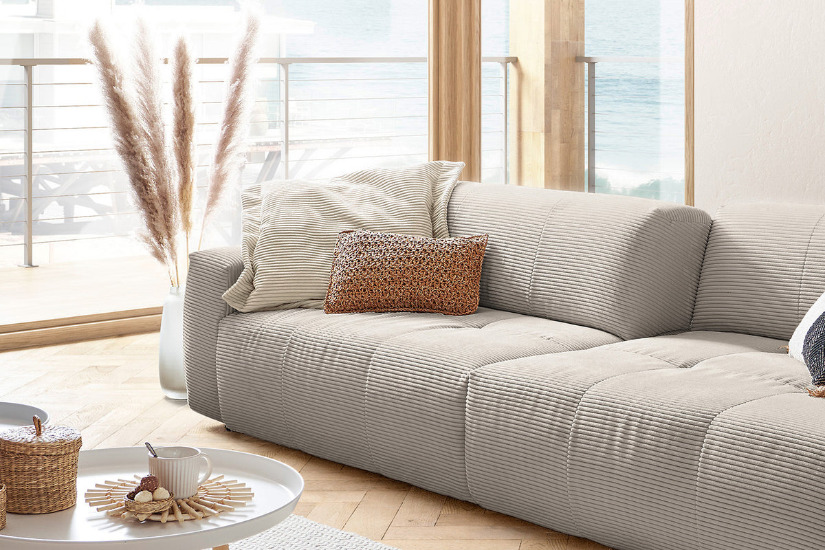 KAWOLA Big Sofa PALACE 3-Sitzer mit Sitztiefenverstellung Cord steingrau
