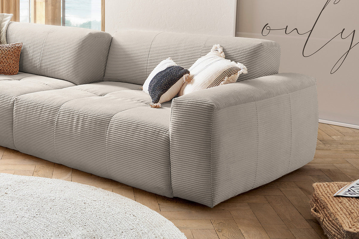 KAWOLA Big Sofa PALACE 3-Sitzer mit Sitztiefenverstellung Cord steingrau