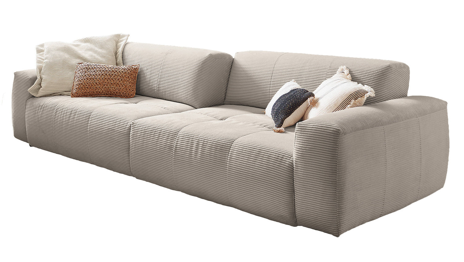 KAWOLA Big Sofa PALACE 3-Sitzer mit Sitztiefenverstellung Cord steingrau