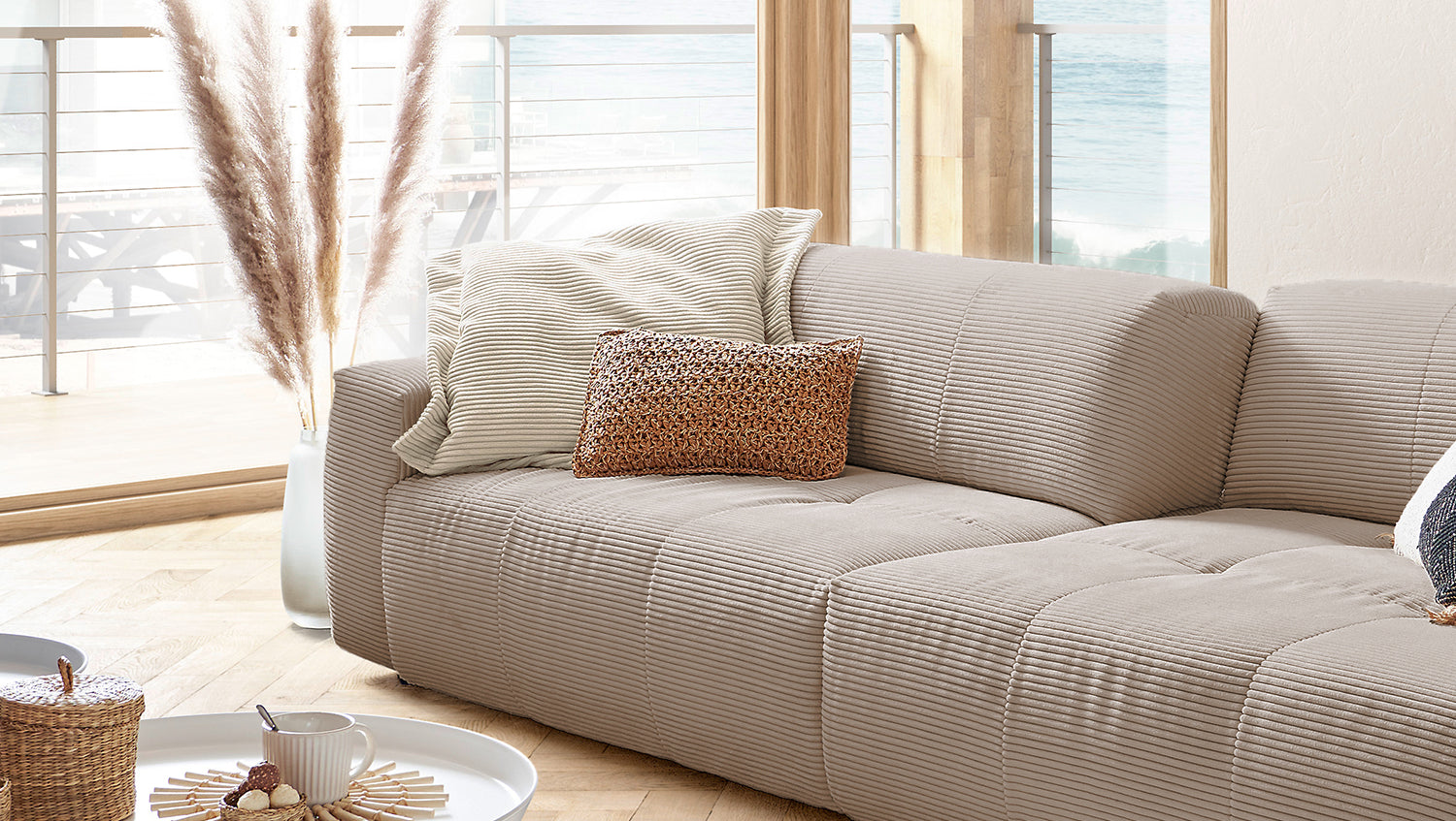 KAWOLA Big Sofa PALACE 3-Sitzer mit Sitztiefenverstellung Cord taupe