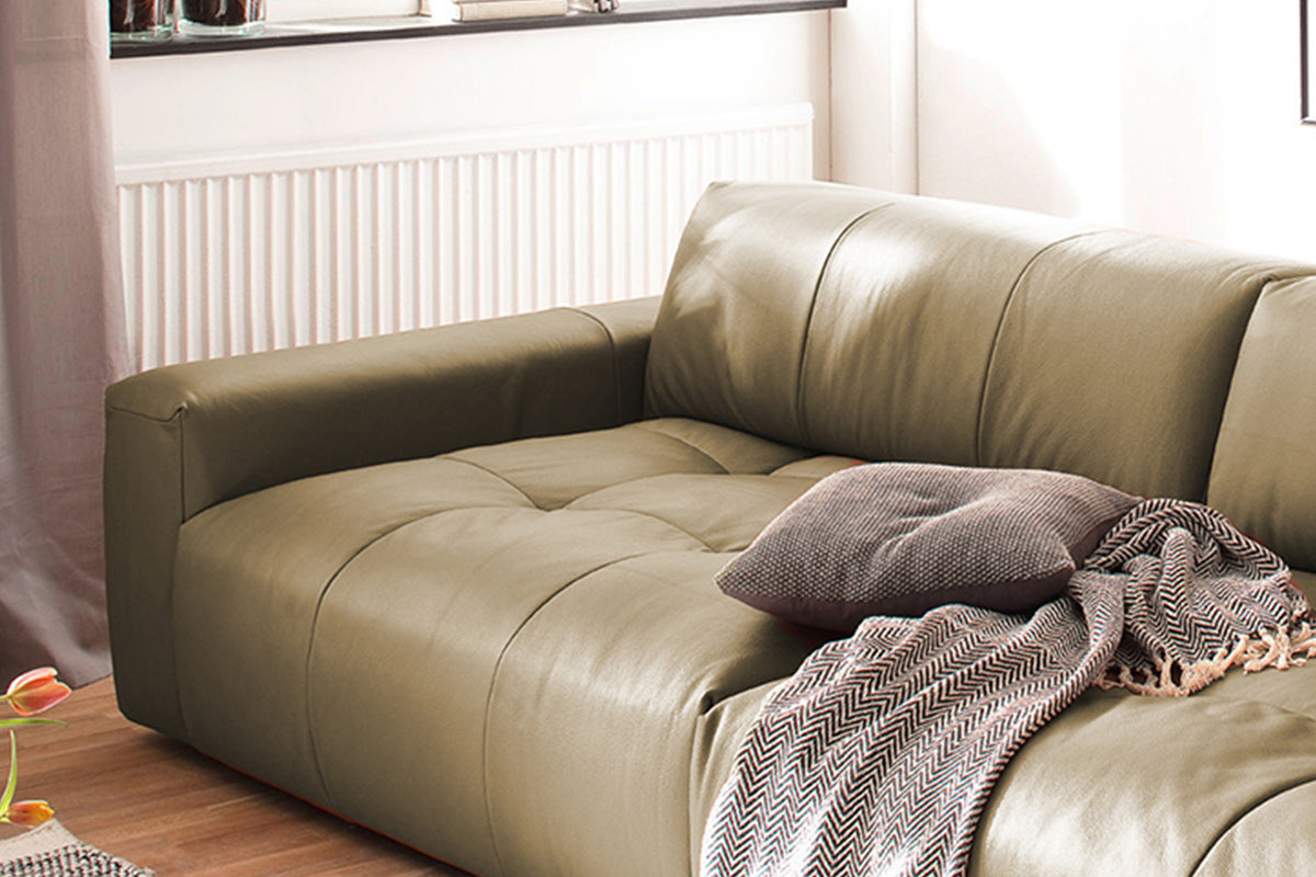 KAWOLA Big Sofa PALACE 3-Sitzer mit Sitztiefenverstellung Leder oliv