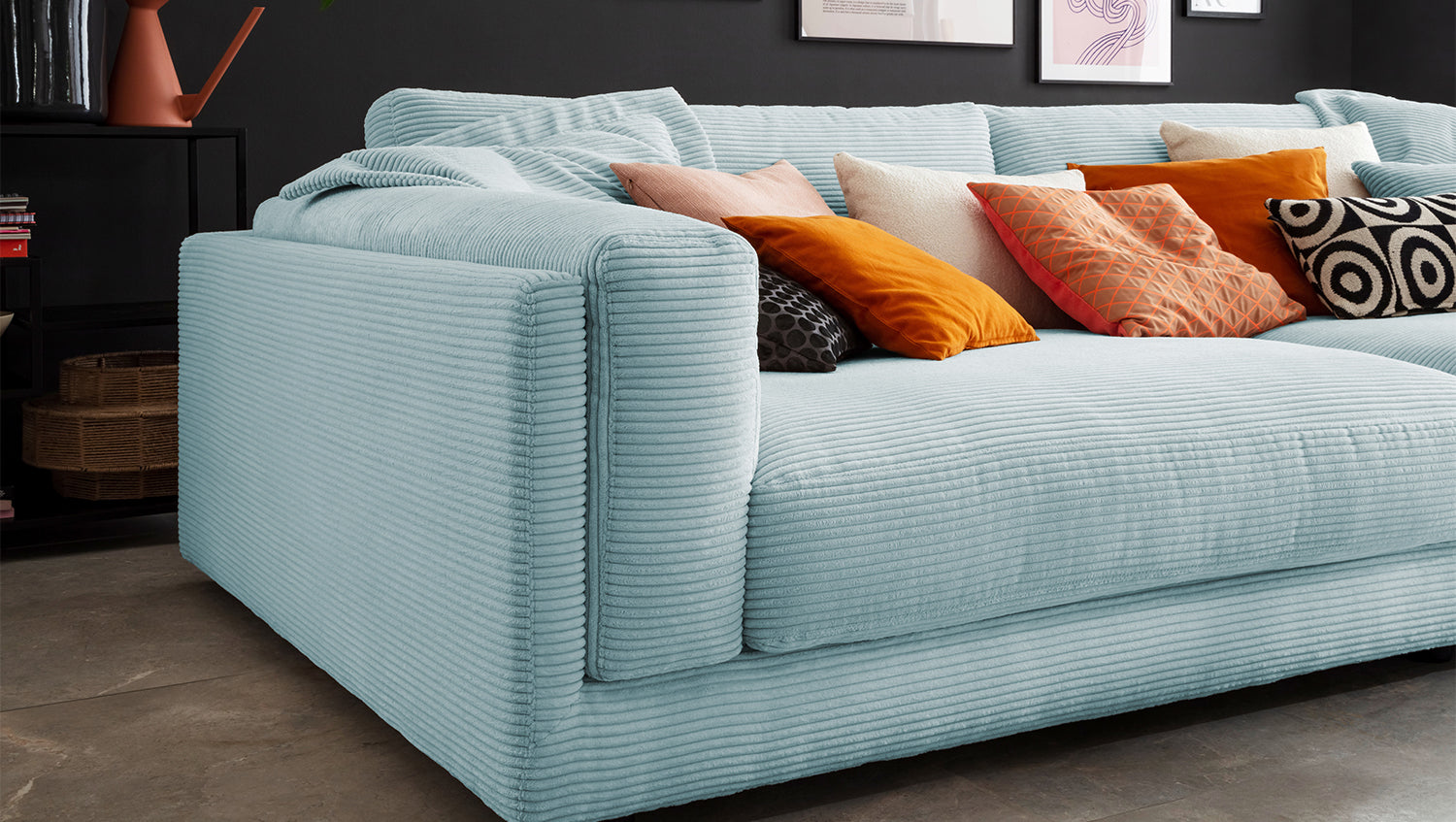 KAWOLA Big Sofa RAINA Cord hellblau