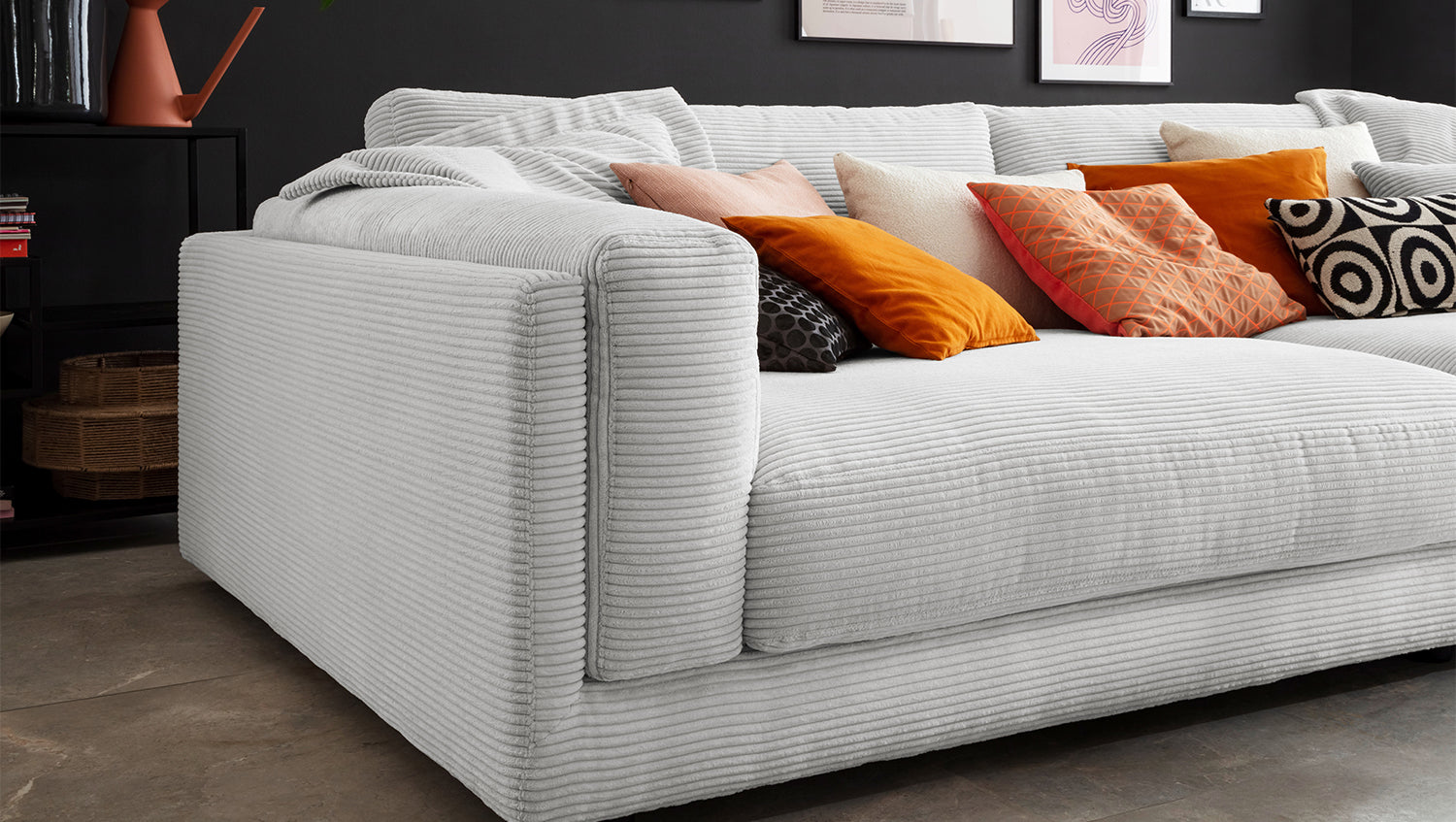 KAWOLA Big Sofa RAINA Cord hellgrau