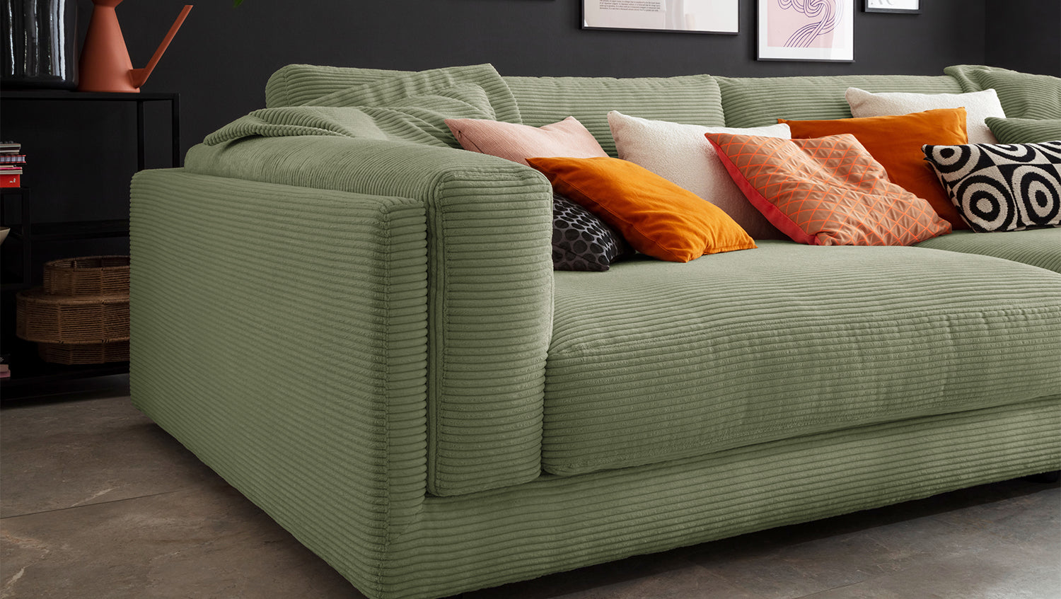 KAWOLA Big Sofa RAINA Cord olivgrün