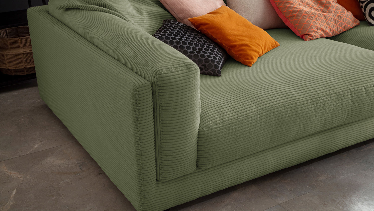 KAWOLA Big Sofa RAINA Cord olivgrün