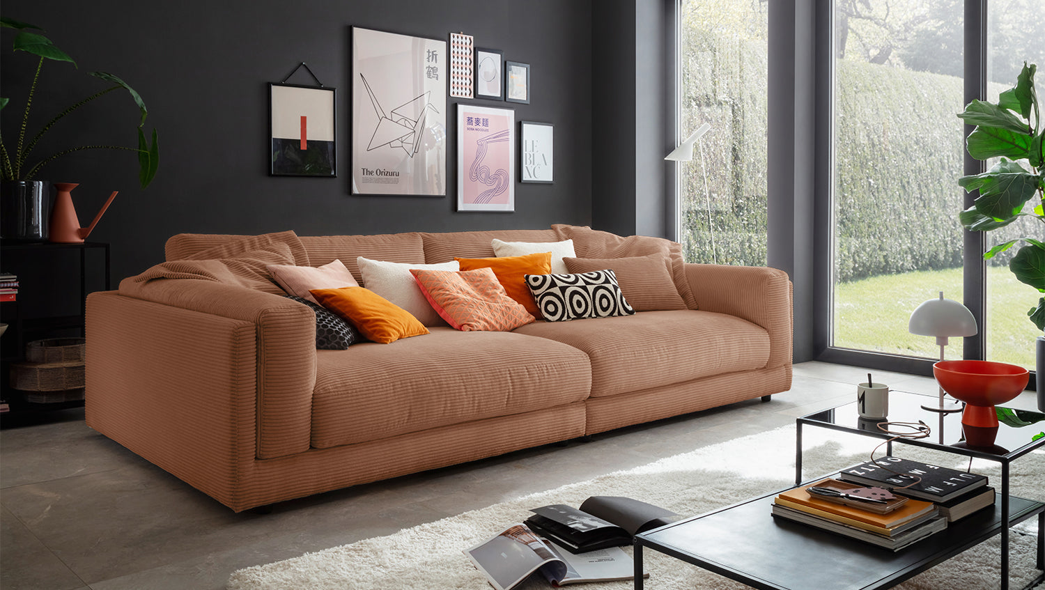 KAWOLA Big Sofa RAINA Cord rost, 294 x 150