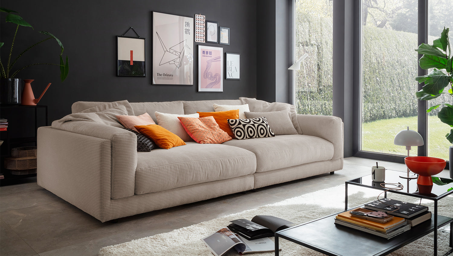 KAWOLA Big Sofa RAINA Cord taupe, 294 x 150