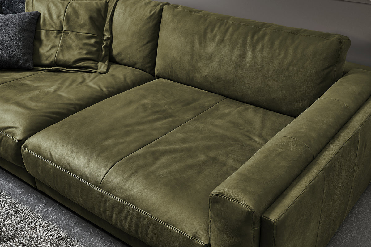 KAWOLA Big Sofa RAINA Leder olivgrün
