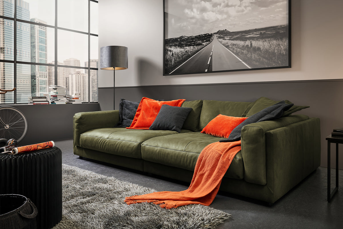 KAWOLA Big Sofa RAINA Leder olivgrün, 294 x 150
