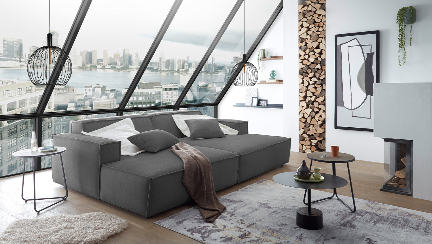 KAWOLA Big Sofa SAMU Feincord anthrazit