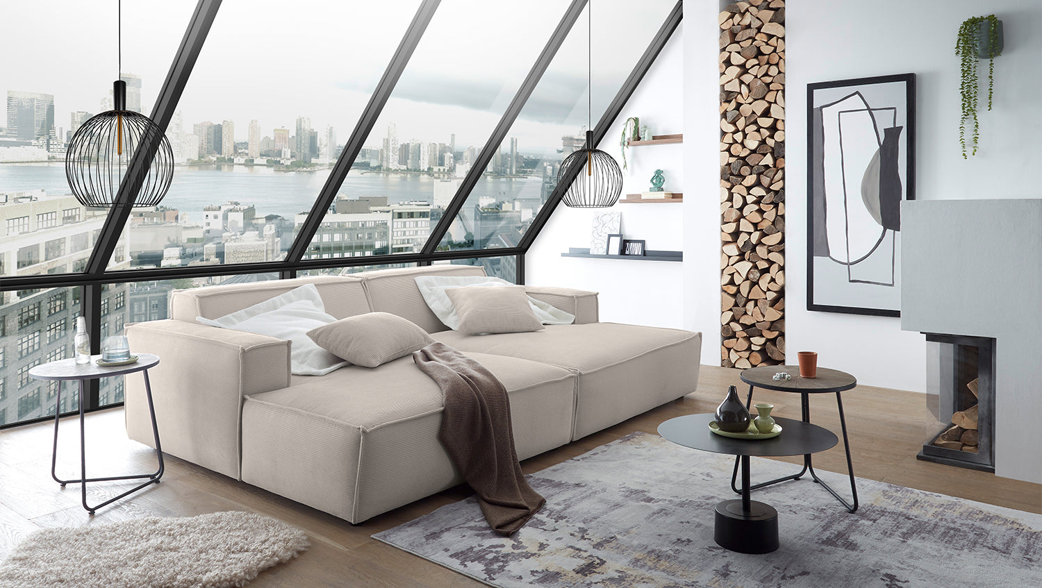 KAWOLA Big Sofa SAMU Feincord beige