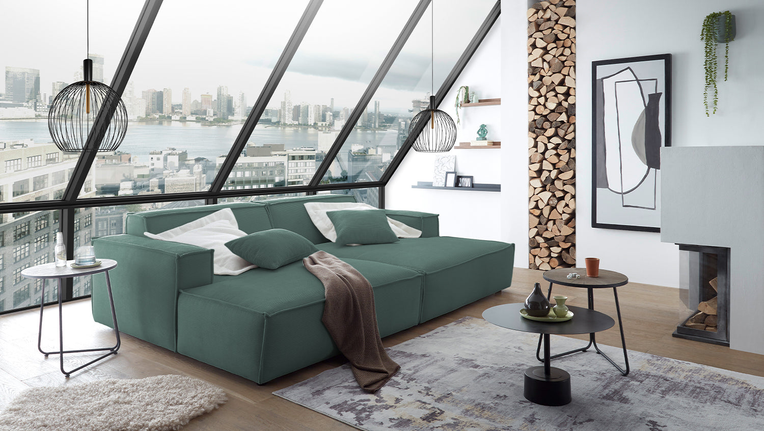 KAWOLA Big Sofa SAMU Feincord grün