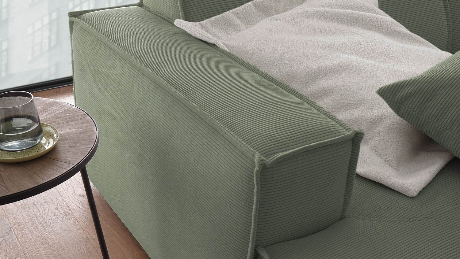 KAWOLA Big Sofa SAMU Feincord olivgrün