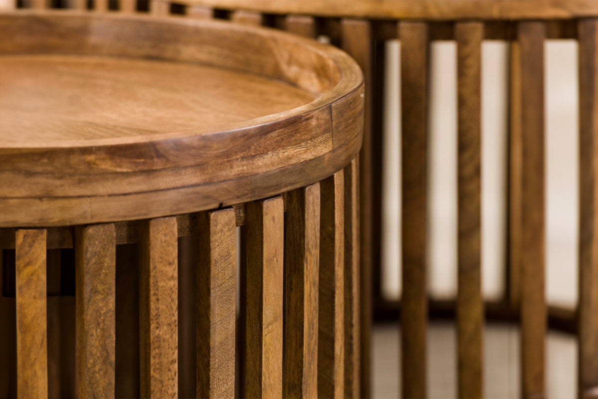 KAWOLA Couchtisch LANI Set 2-tlg. Mangoholz braun Fuß rund