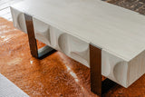 KAWOLA Couchtisch MARGO 1 Schublade Ulme furniert grau Fuß Edelstahl gebürstet