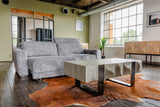 KAWOLA Couchtisch MARGO 1 Schublade Ulme furniert grau Fuß Edelstahl gebürstet
