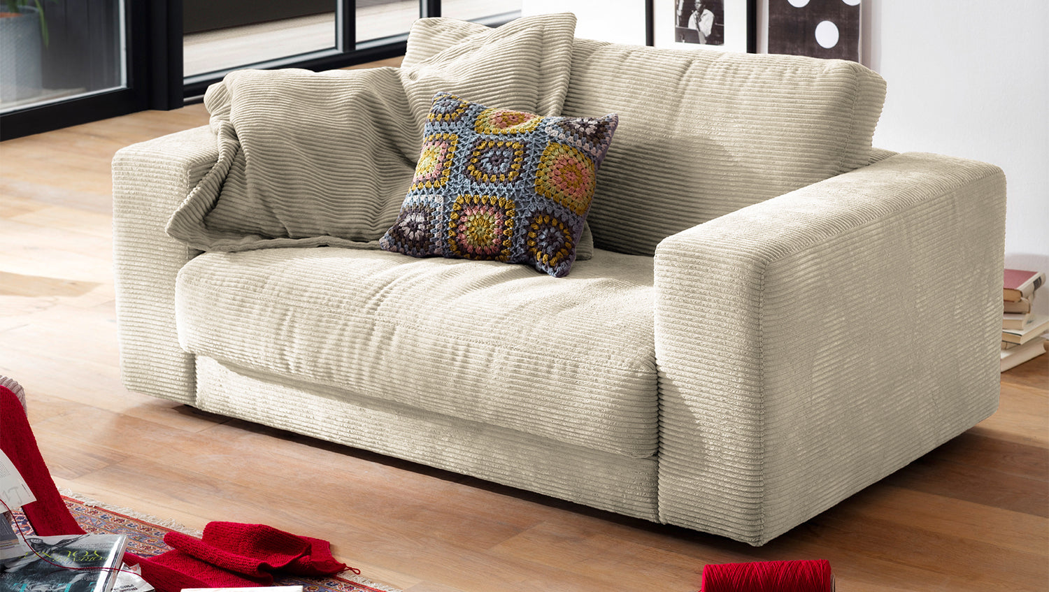 KAWOLA Doppelsessel MADELINE Loveseat Cord cremeweiß