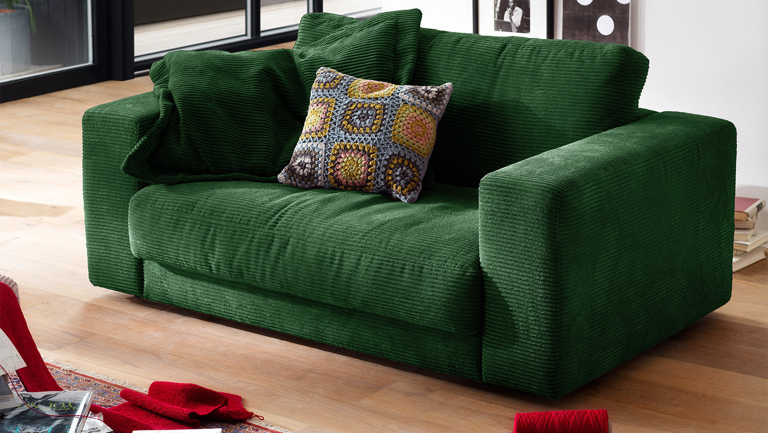 KAWOLA Doppelsessel MADELINE Loveseat Cord smaragd