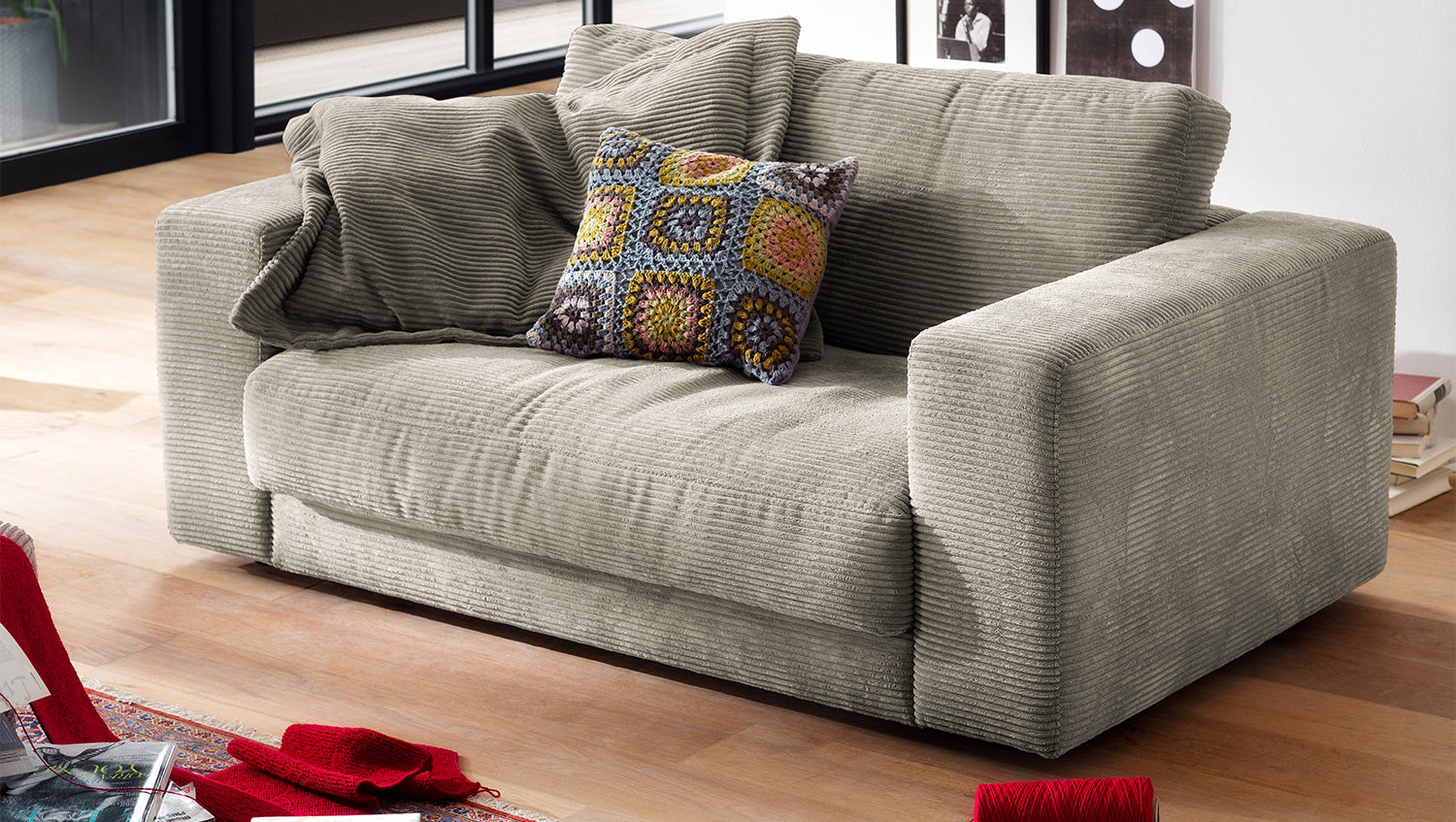 KAWOLA Doppelsessel MADELINE Loveseat Cord steingrau