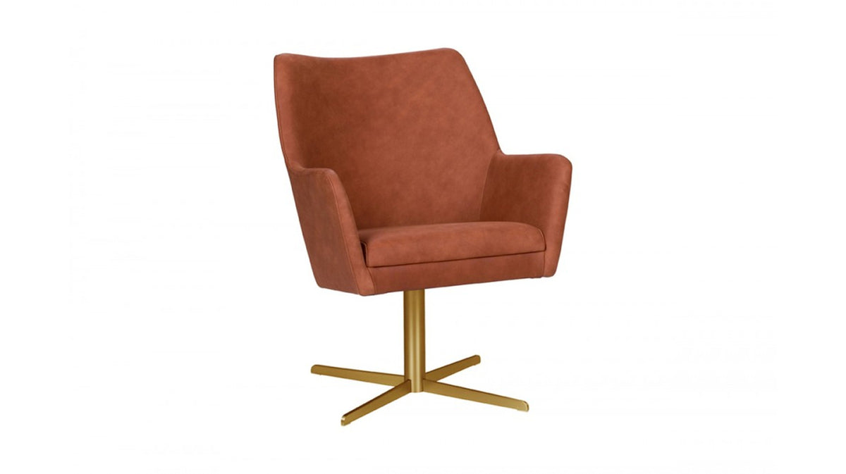 KAWOLA Drehsessel JELIA Sessel Leder cognac versch. Fußfarben, Messing