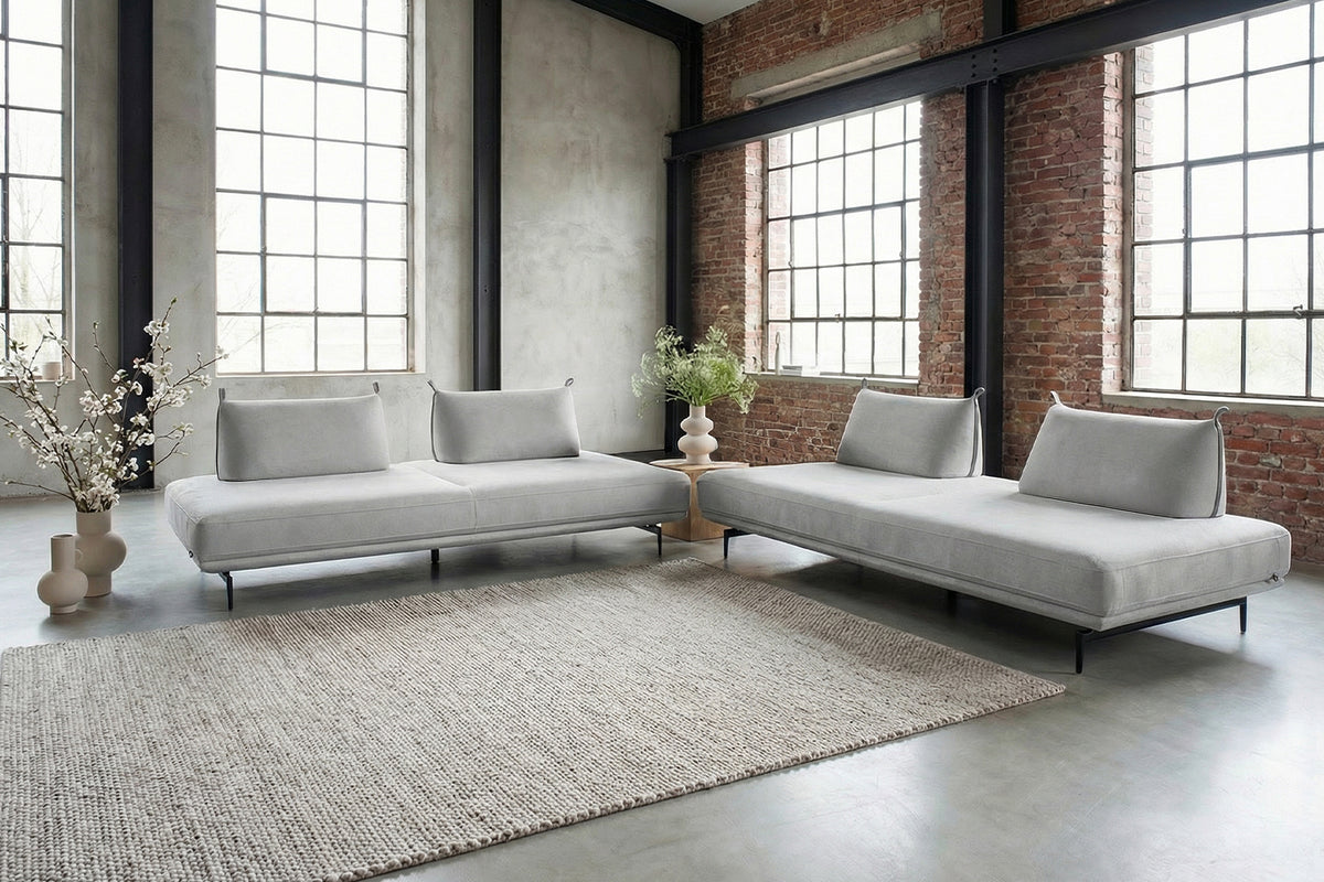 KAWOLA Ecksofa CANE Schlafsofa Daybed Stoff grau