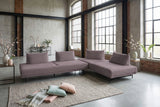 KAWOLA Ecksofa CANE Schlafsofa Daybed Stoff lila, ohne Armlehnkissen