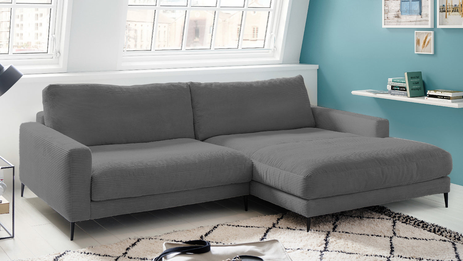KAWOLA Ecksofa CARA Sofa Cord grau