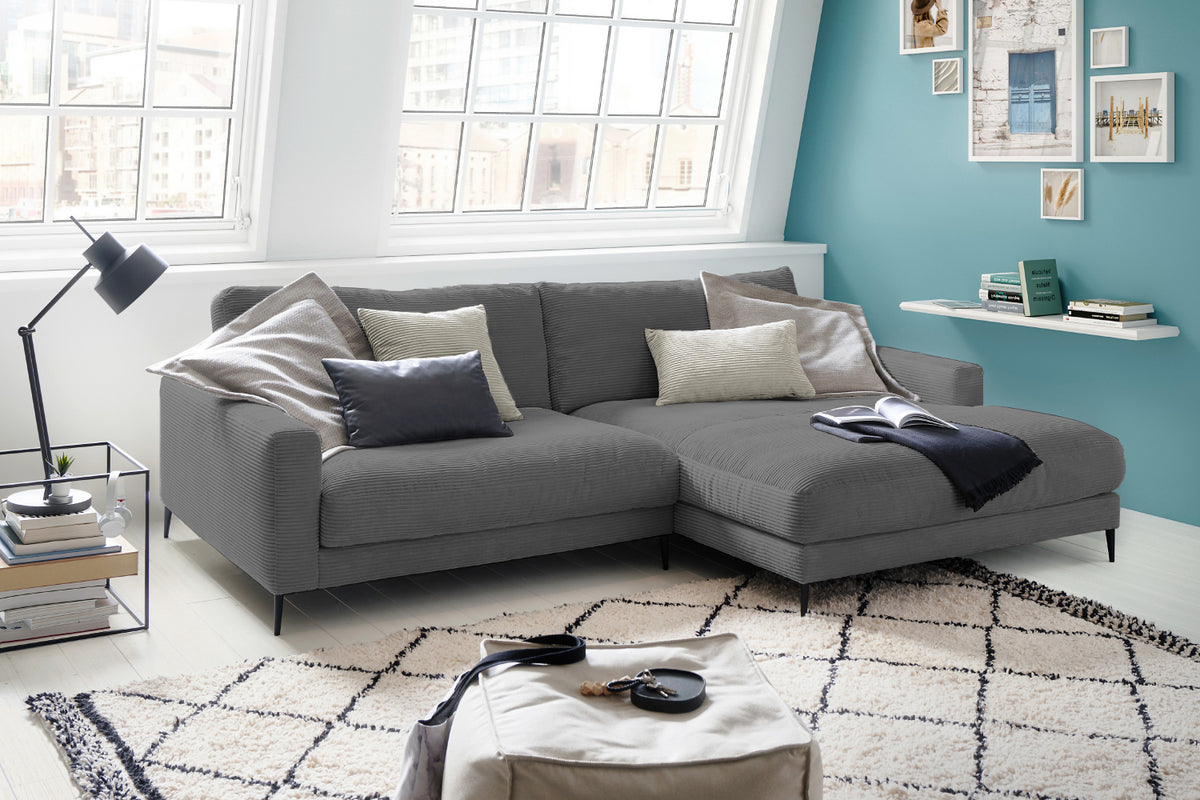 KAWOLA Ecksofa CARA Sofa Cord grau, Rechts