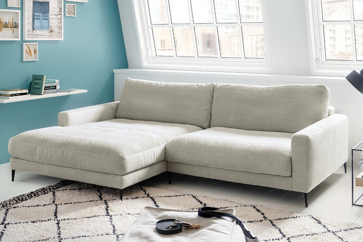 KAWOLA Ecksofa CARA Sofa Cord hellgrau