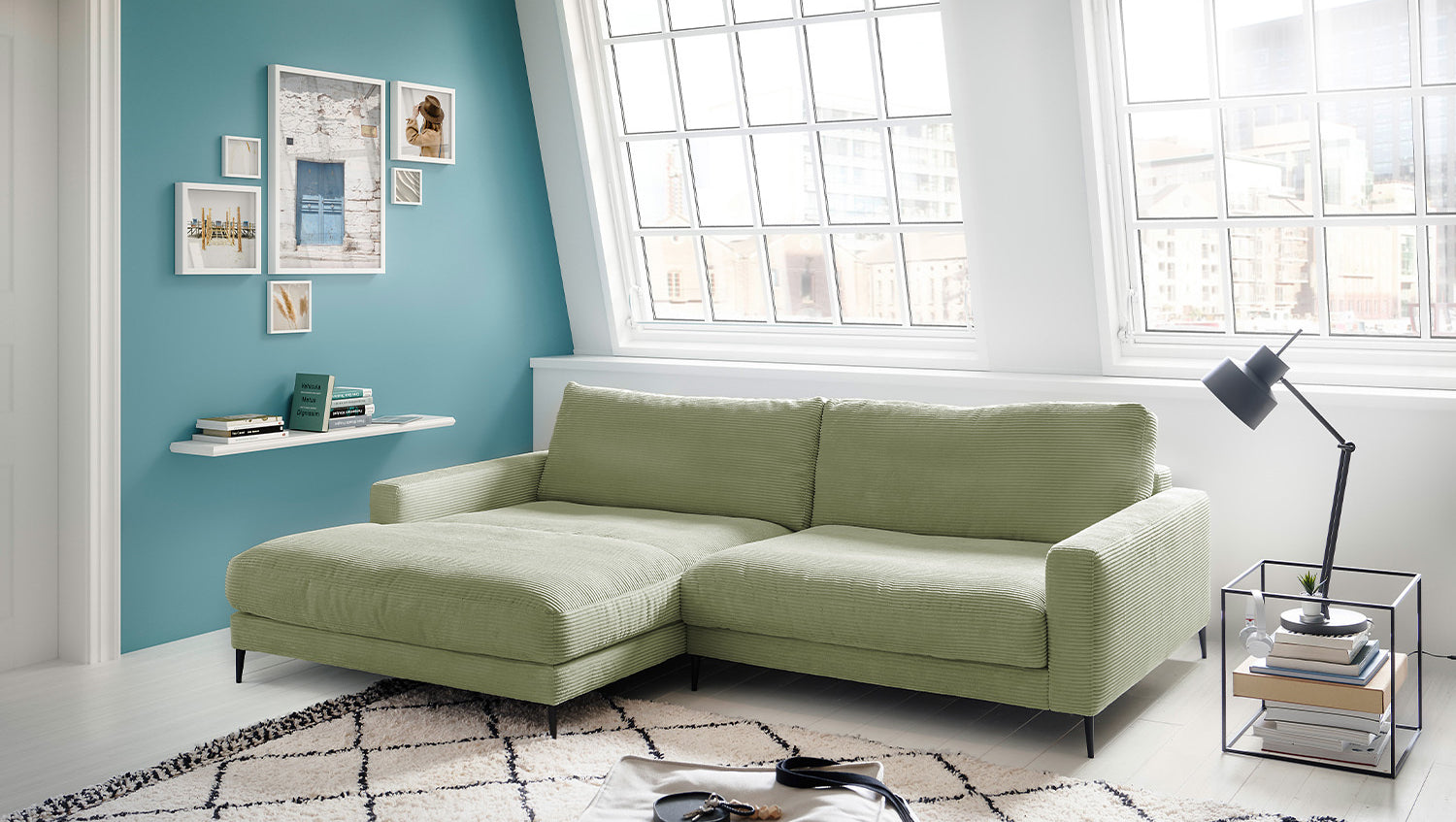 KAWOLA Ecksofa CARA Sofa Cord olivgrün