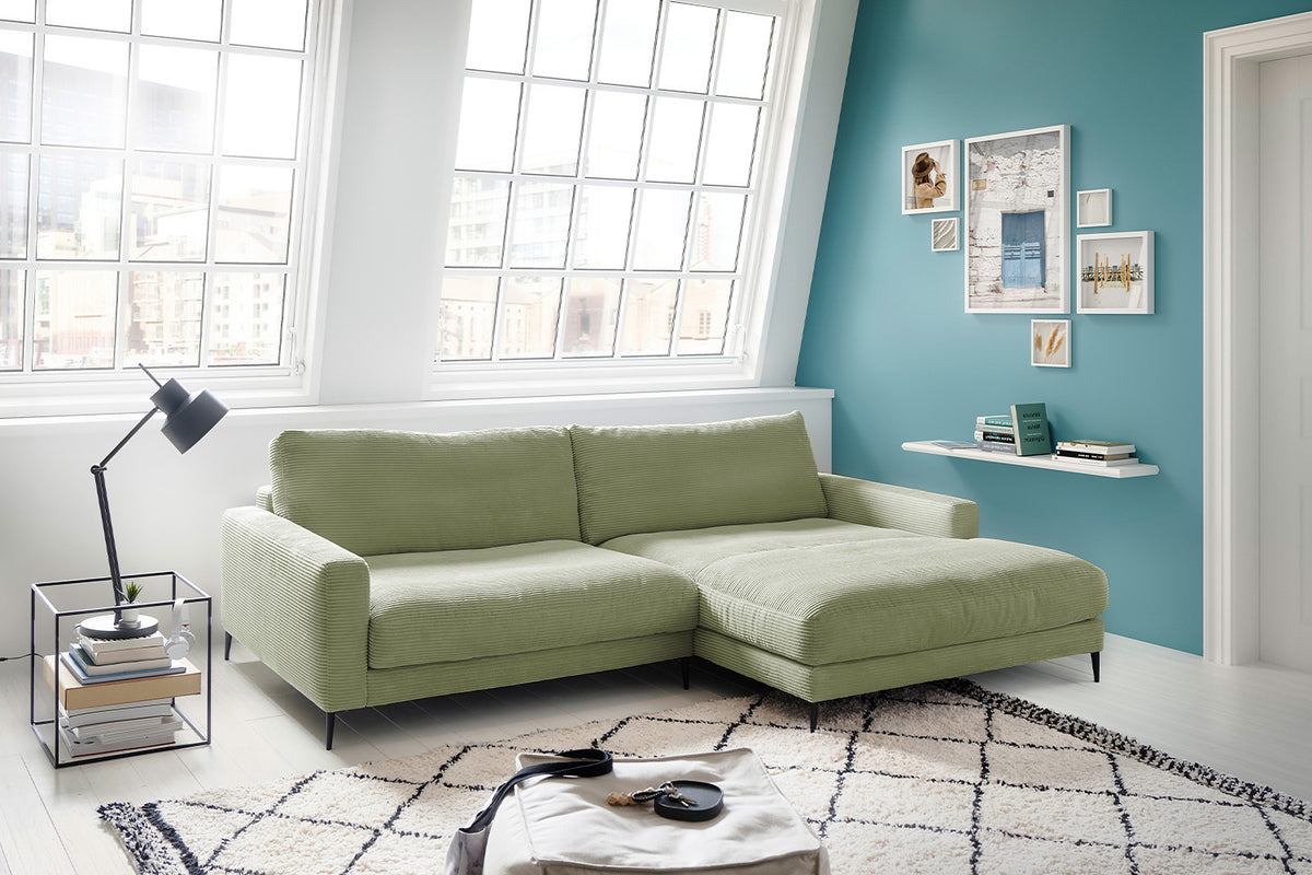 KAWOLA Ecksofa CARA Sofa Cord olivgrün