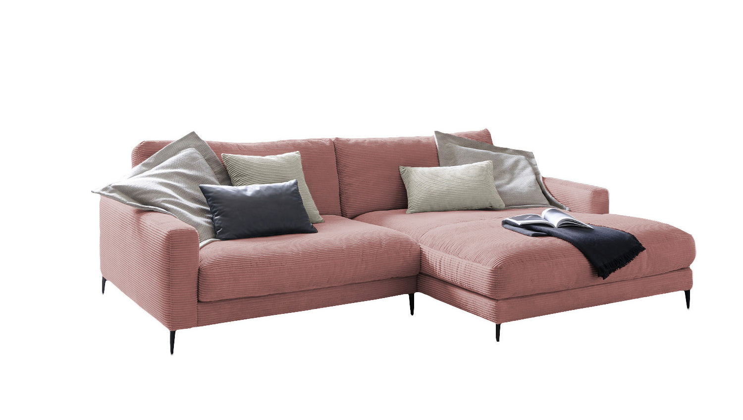 KAWOLA Ecksofa CARA Sofa Cord rosa