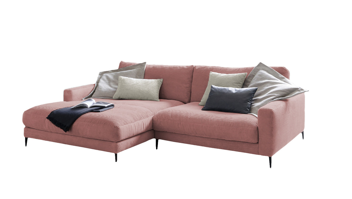 KAWOLA Ecksofa CARA Sofa Cord rosa