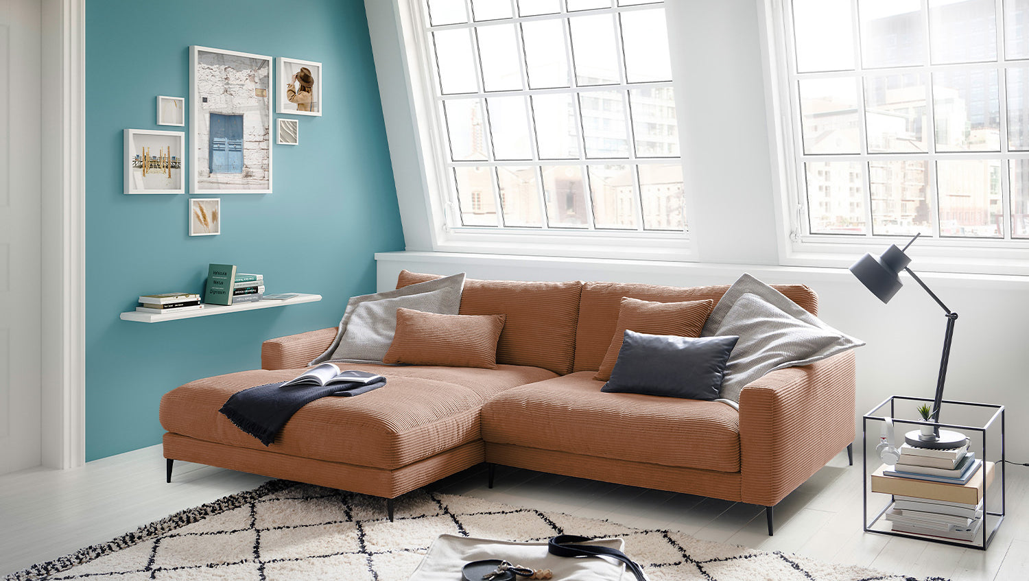 KAWOLA Ecksofa CARA Sofa Cord rost, Links
