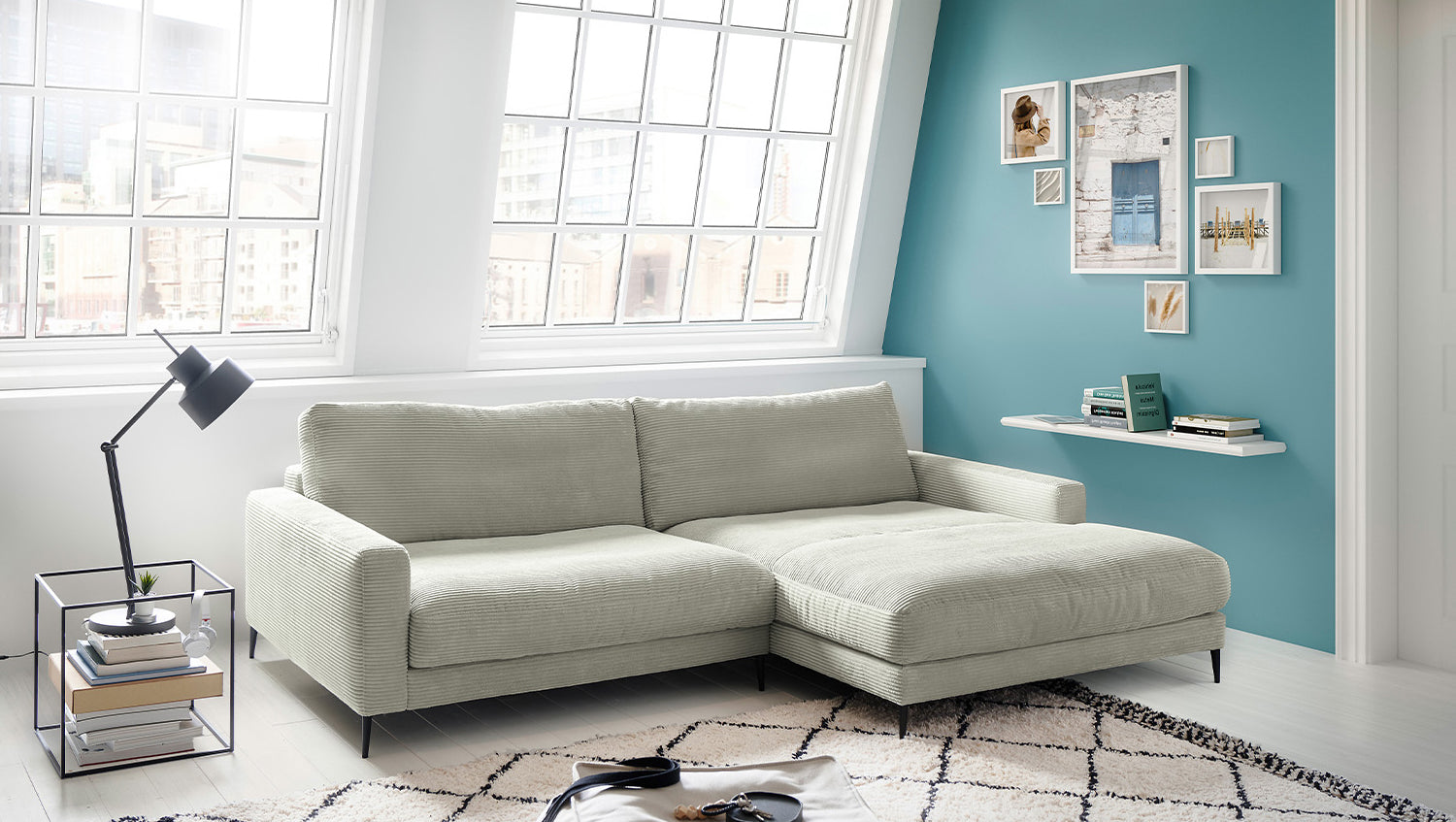 KAWOLA Ecksofa CARA Sofa Cord steingrau