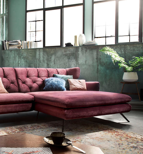 KAWOLA Ecksofa CHARME Sofa mit Longchair rechts Velvet purple