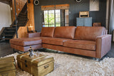 KAWOLA Ecksofa VILNIUS 3-Sitzer mit Longchair Lederfaserstoff cognac