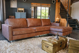 KAWOLA Ecksofa VILNIUS 3-Sitzer mit Longchair Lederfaserstoff cognac