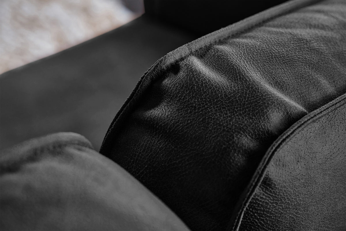 KAWOLA Ecksofa VILNIUS 3-Sitzer mit Longchair Lederfaserstoff schwarz