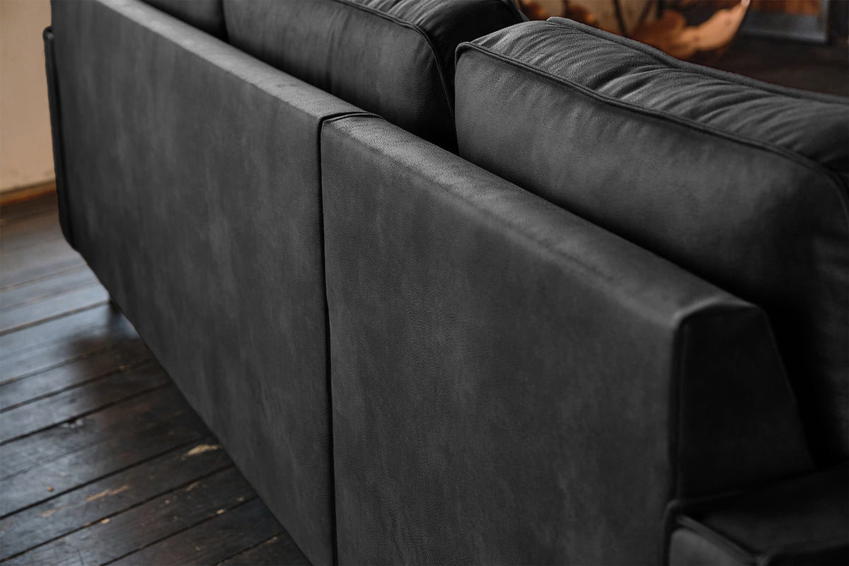 KAWOLA Ecksofa VILNIUS 3-Sitzer mit Longchair Lederfaserstoff schwarz