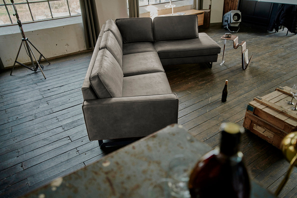 KAWOLA Ecksofa VILNIUS 3-Sitzer mit Recamiere Lederfaserstoff anthrazit
