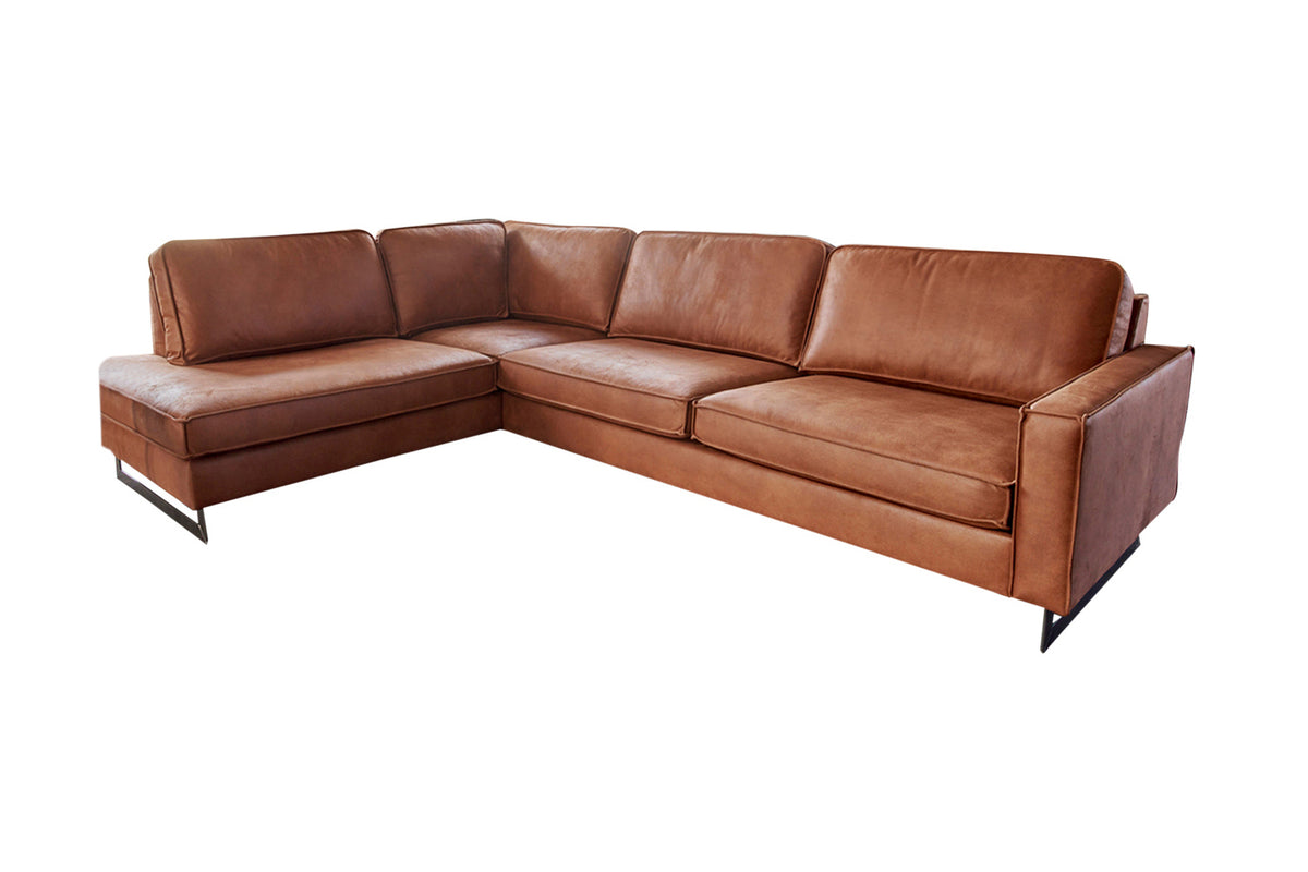 KAWOLA Ecksofa VILNIUS 3-Sitzer mit Recamiere Lederfaserstoff cognac