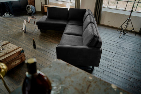 KAWOLA Ecksofa VILNIUS 3-Sitzer mit Recamiere Lederfaserstoff schwarz