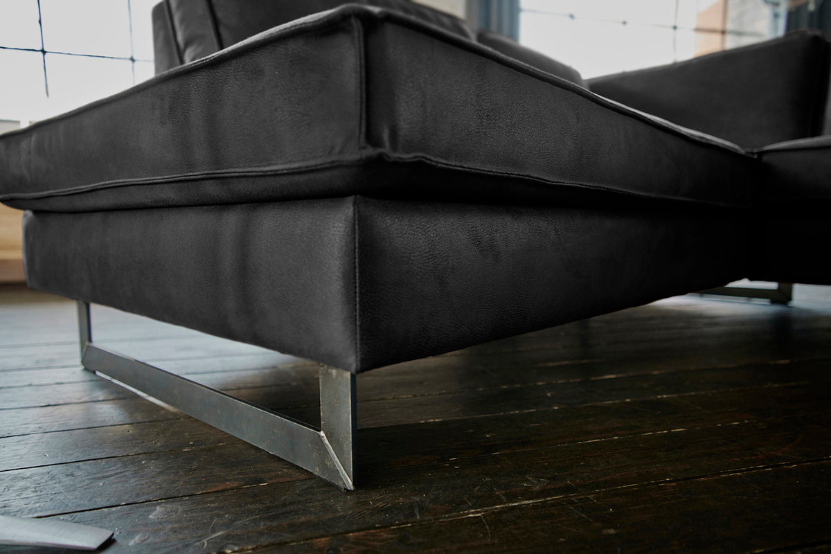 KAWOLA Ecksofa VILNIUS 3-Sitzer mit Recamiere Lederfaserstoff schwarz