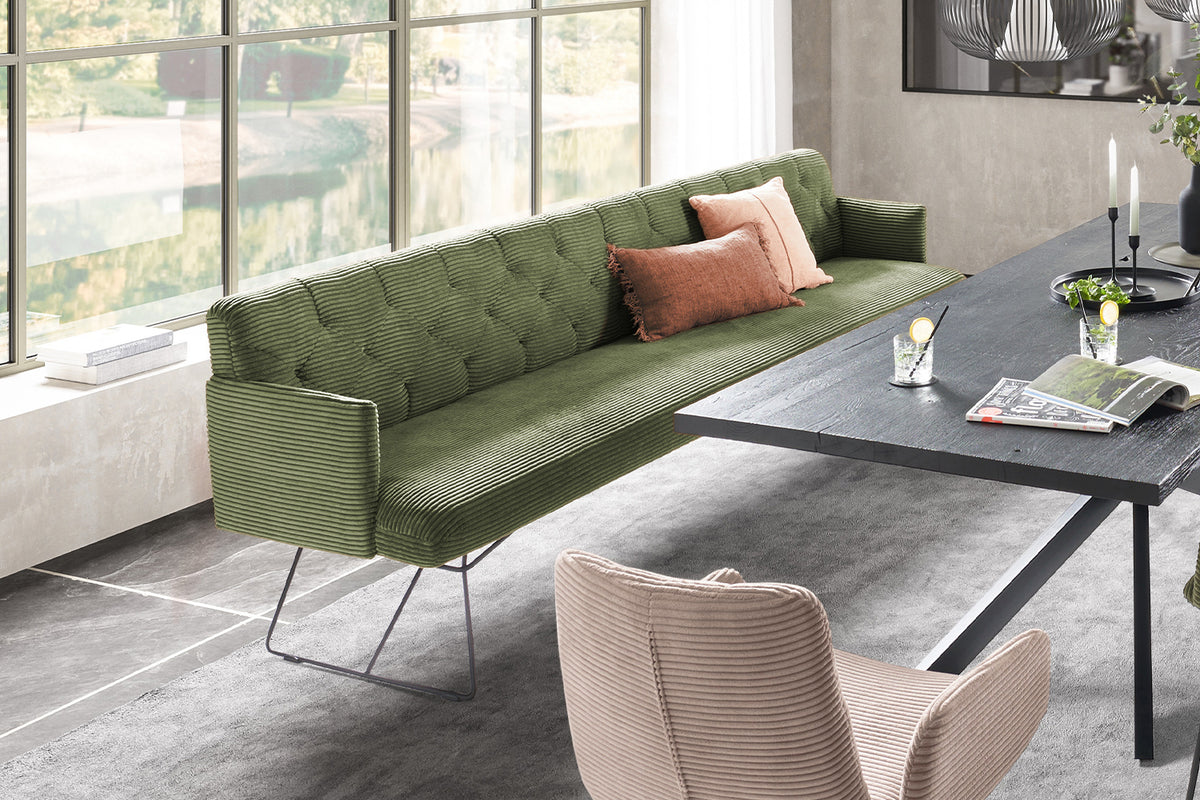 KAWOLA Esszimmerbank CHARME Cord olivgrün, 5-Sitzer