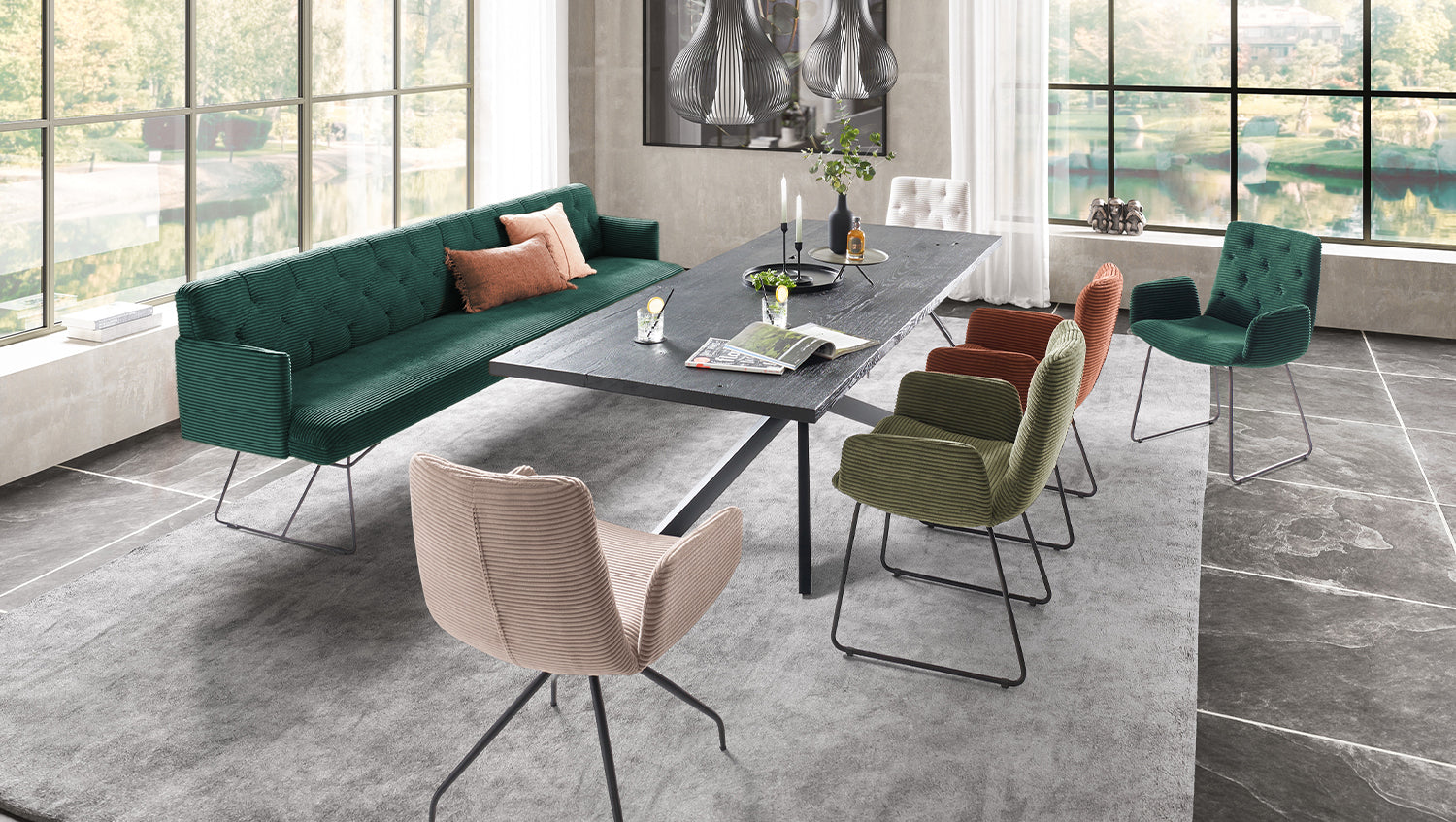 KAWOLA Esszimmerbank CHARME Cord smaragd