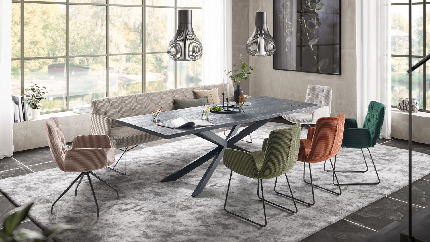 KAWOLA Esszimmerbank CHARME Cord steingrau